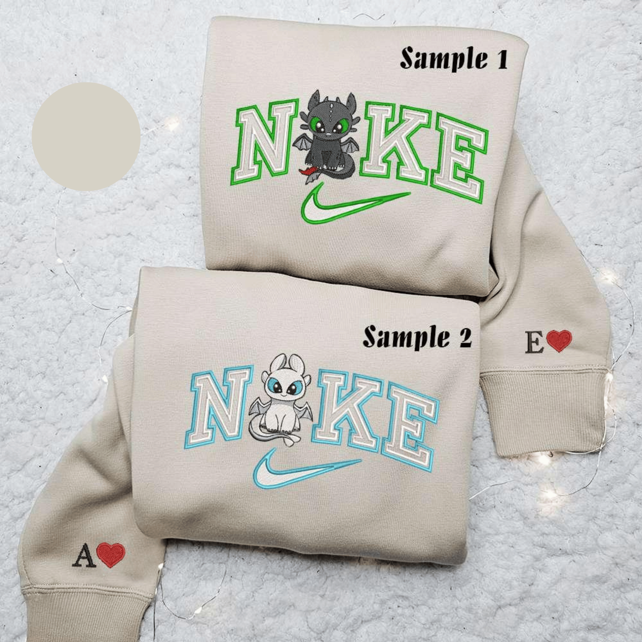 Chibi Toothless And Light Fury x Nike Couple Embroidered Shirt How To Train Your Dragon Cartoon Embroidered Hoodie Valentines Day Embroidered Sweatshirt
