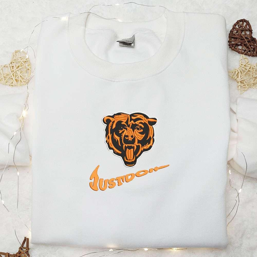 Chicago Bears Just Do It x Nike Swoosh Embroidered Shirt NFL Sports Embroidered Hoodie Best Gift Idea