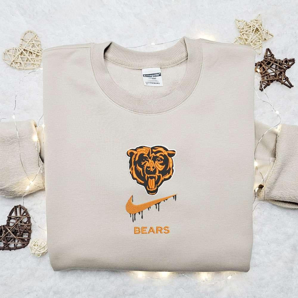 Chicago Bears x Nike Swoosh Drip Embroidered Shirt NFL Sports Embroidered Hoodie Best Gift Idea