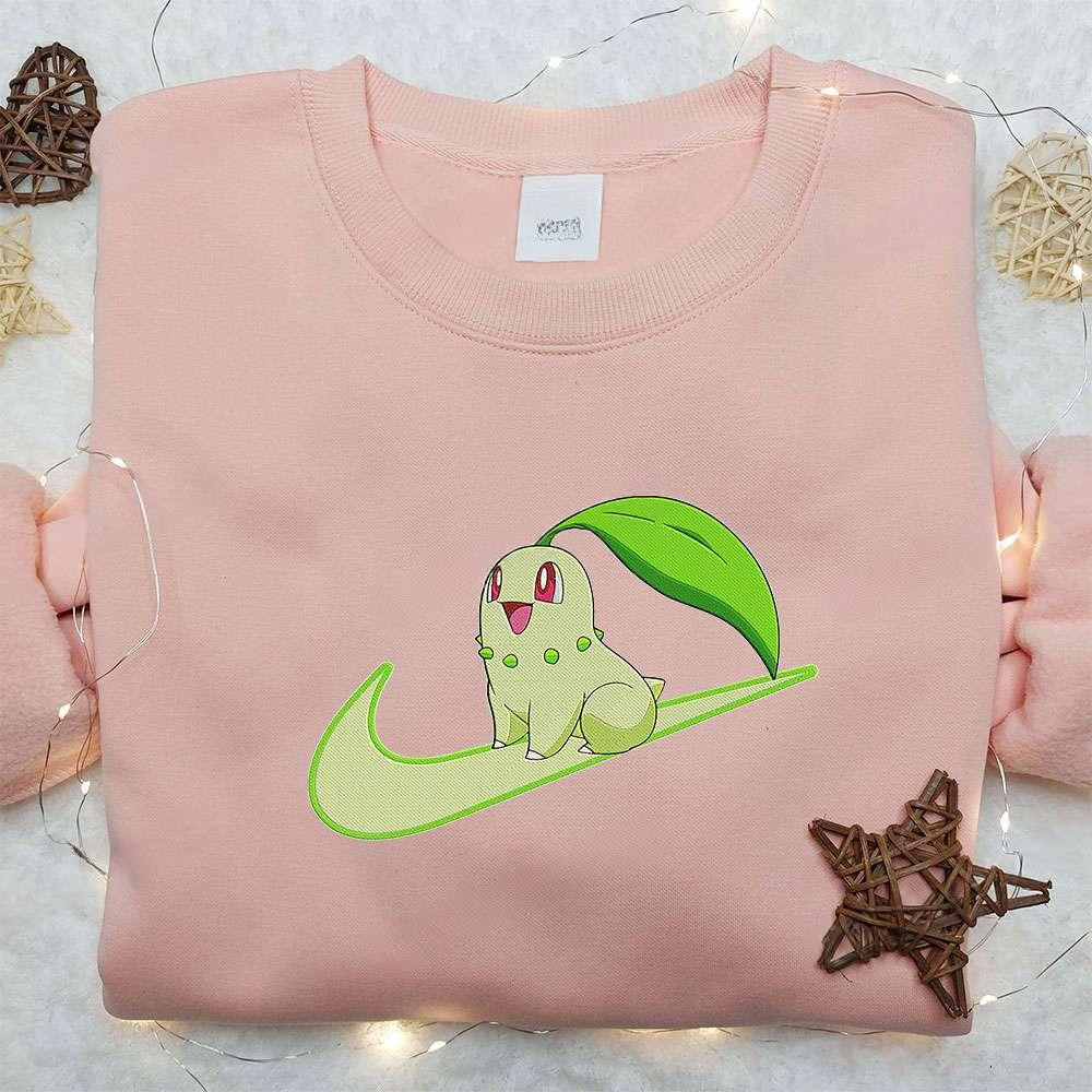 Chikorita X Nike Swoosh Anime , Anime Embroidered T-shirt Sweatshirt Hoodie, Inspired Anime Movie, Best Gift for Anime Fans