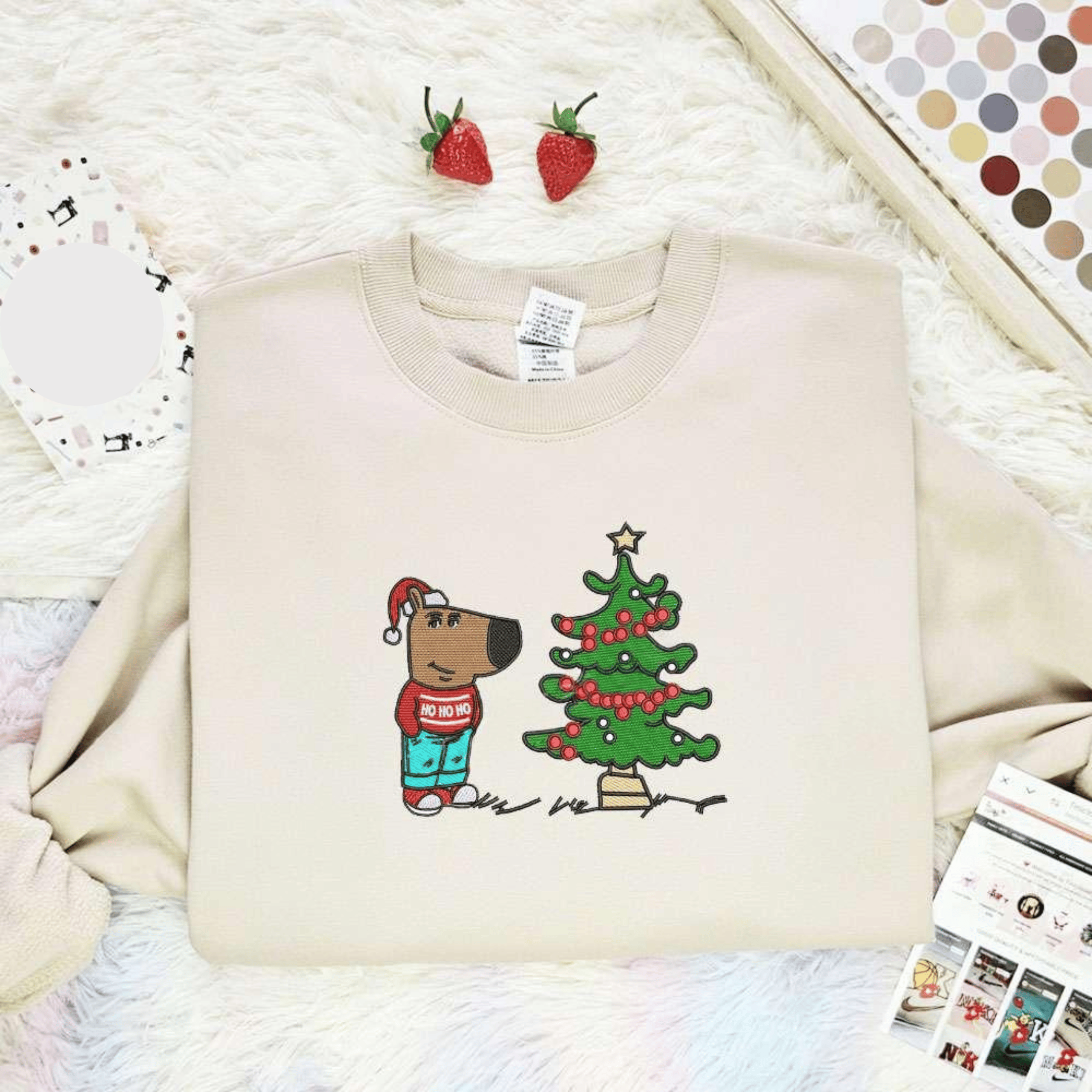 Chill Guy Christmas Tree Embroidered Shirt, Best Christmas Gift Ideas For Family