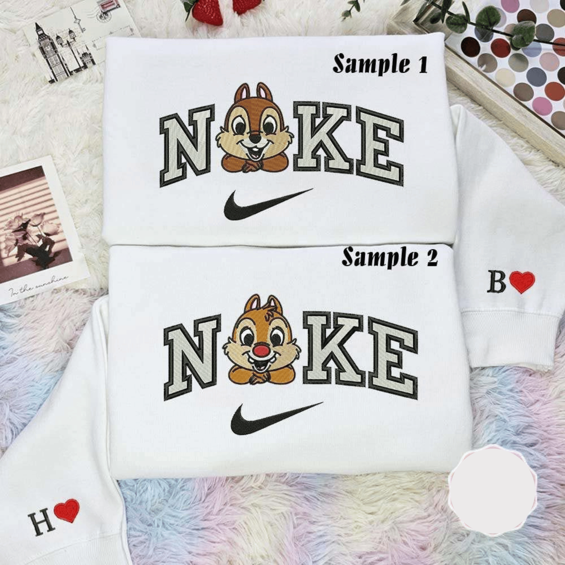 Chip And Dale Disney Characters Embroidered Couples Shirts