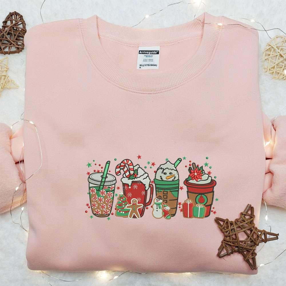 Christmas Coffee Latte Embroidered Shirt Christmas Embroidered Hoodie Best Gifts For Family
