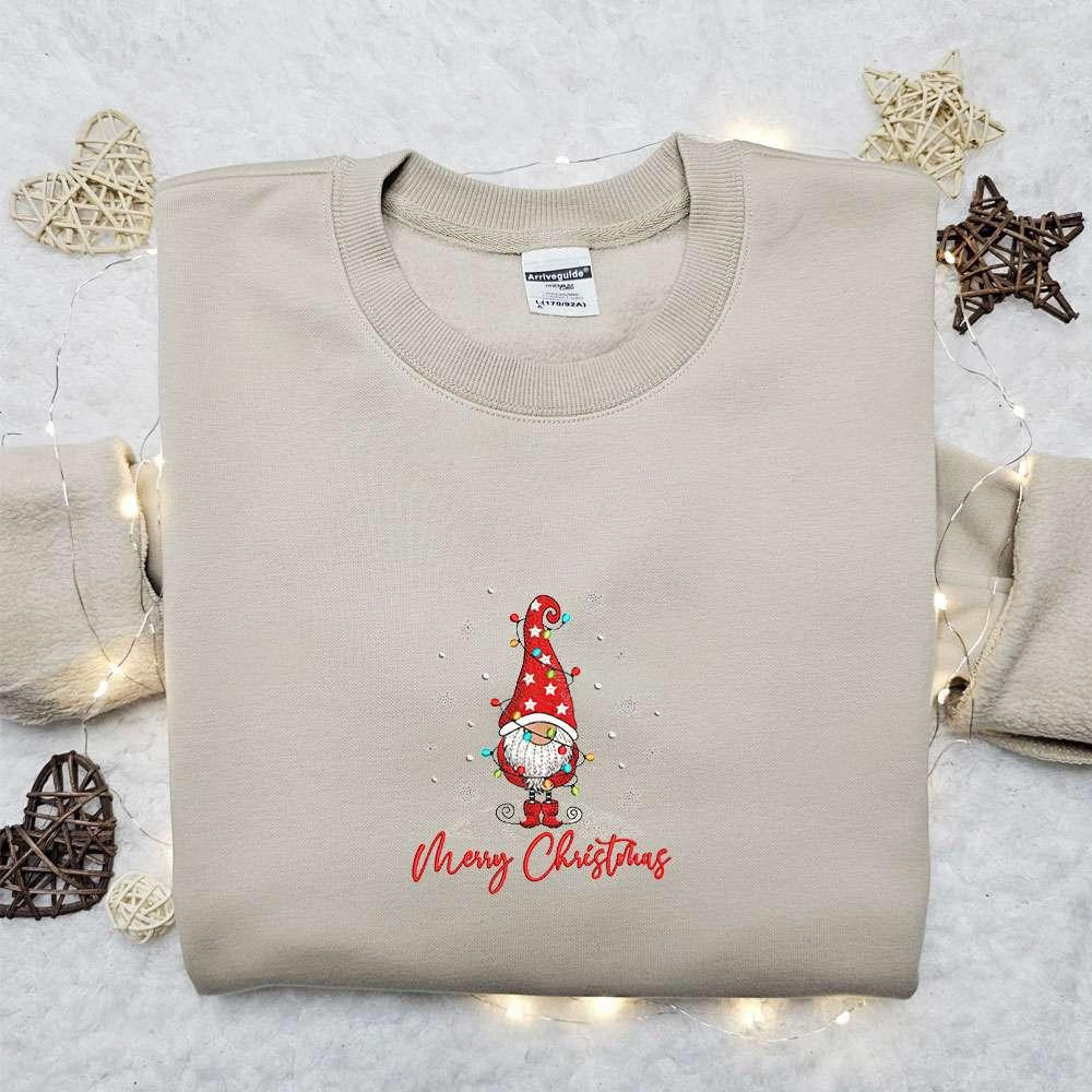 Christmas Cute Gnome Embroidered Shirt Cute Christmas Embroidered T shirt Best Christmas Gift Ideas For Family