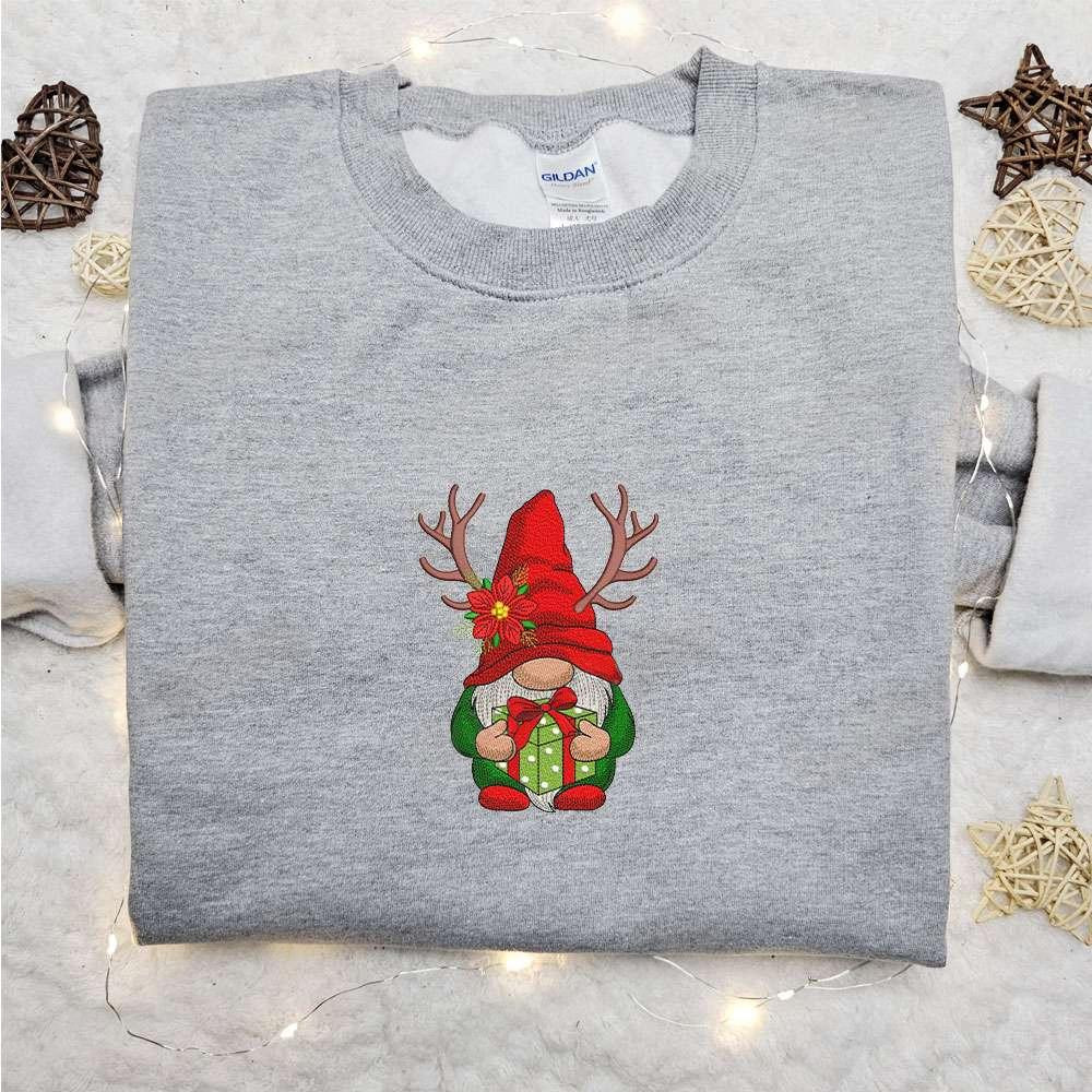 Christmas Deer Gnome Embroidered Shirt Christmas Embroidered Hoodie Best Gifts For Family