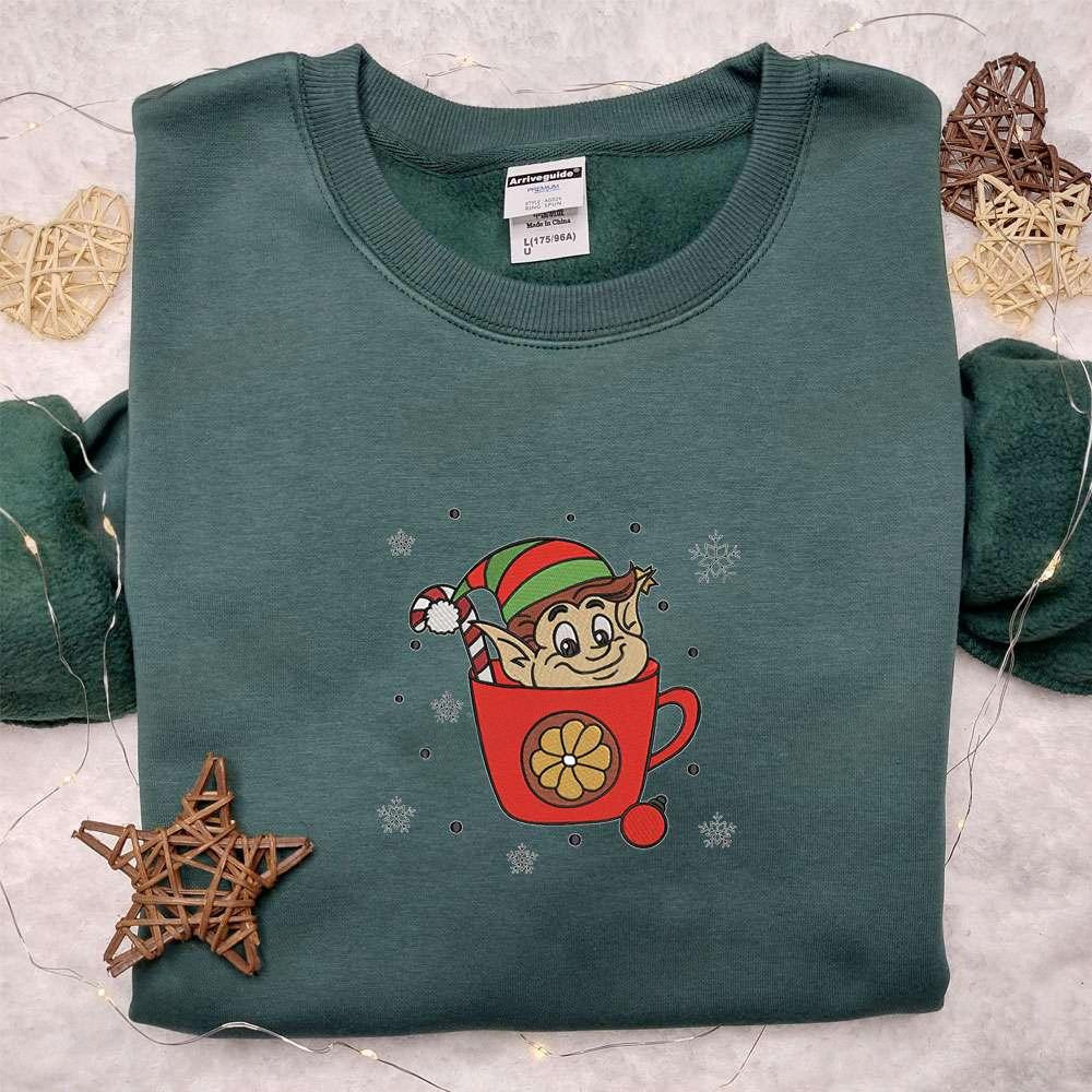 Christmas Elf Hot Chocolate Embroidered Shirt Christmas Embroidered Hoodie Best Gifts For Family