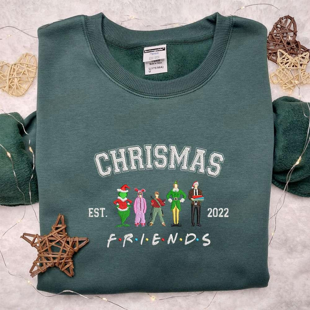 Christmas Friends Movie Characters Embroidered T shirt Movie Christmas Embroidered Hoodie Best Christmas Gift Ideas