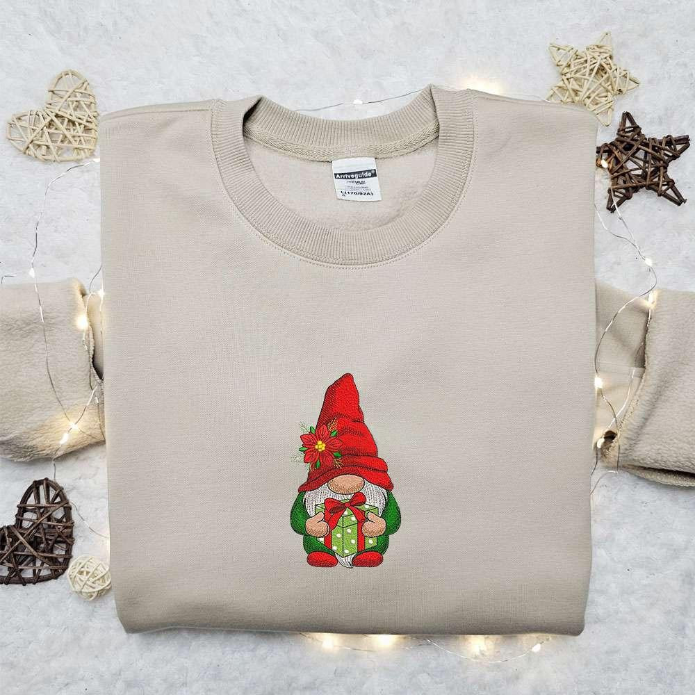 Christmas Gnome Gift Box Embroidered Hoodie Christmas Embroidered Sweatshirt Best Christmas Gift Ideas