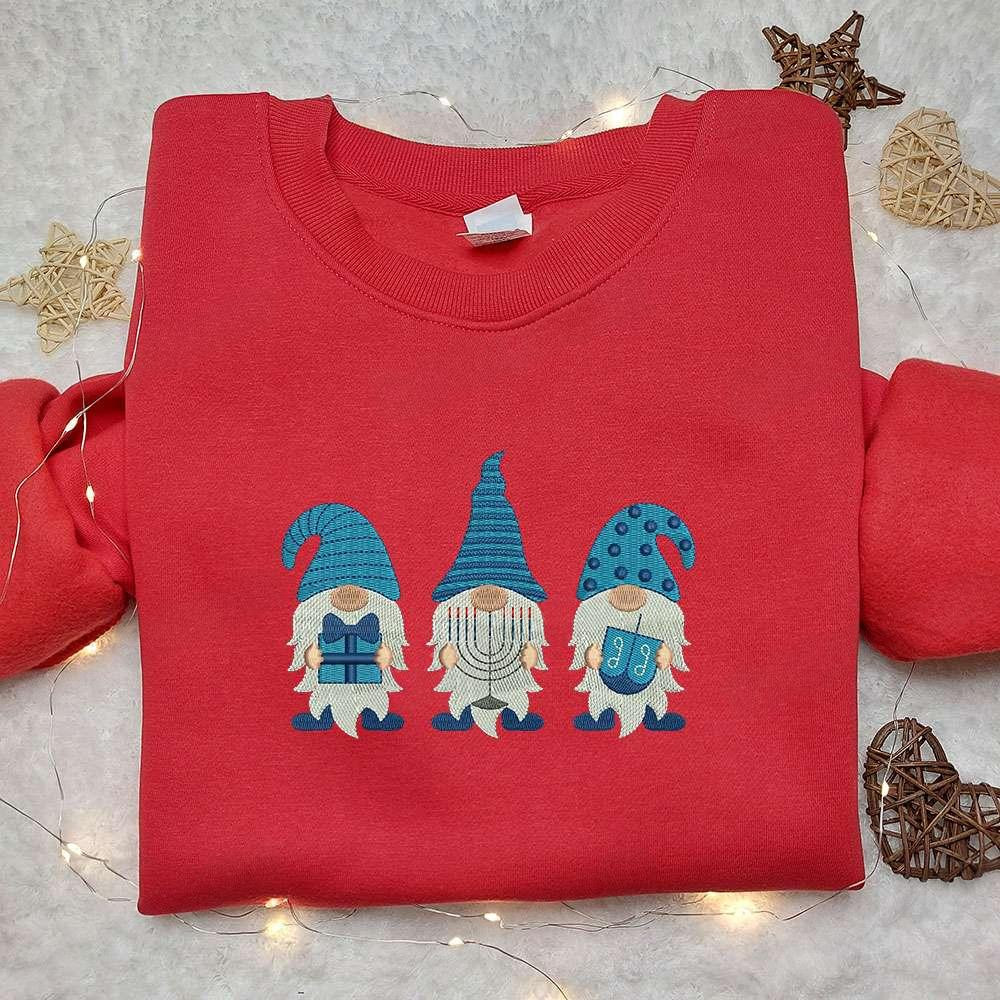 Christmas Gnome Hanukkah Embroidered Sweatshirt Christmas Embroidered Hoodie Best Christmas Gift Ideas