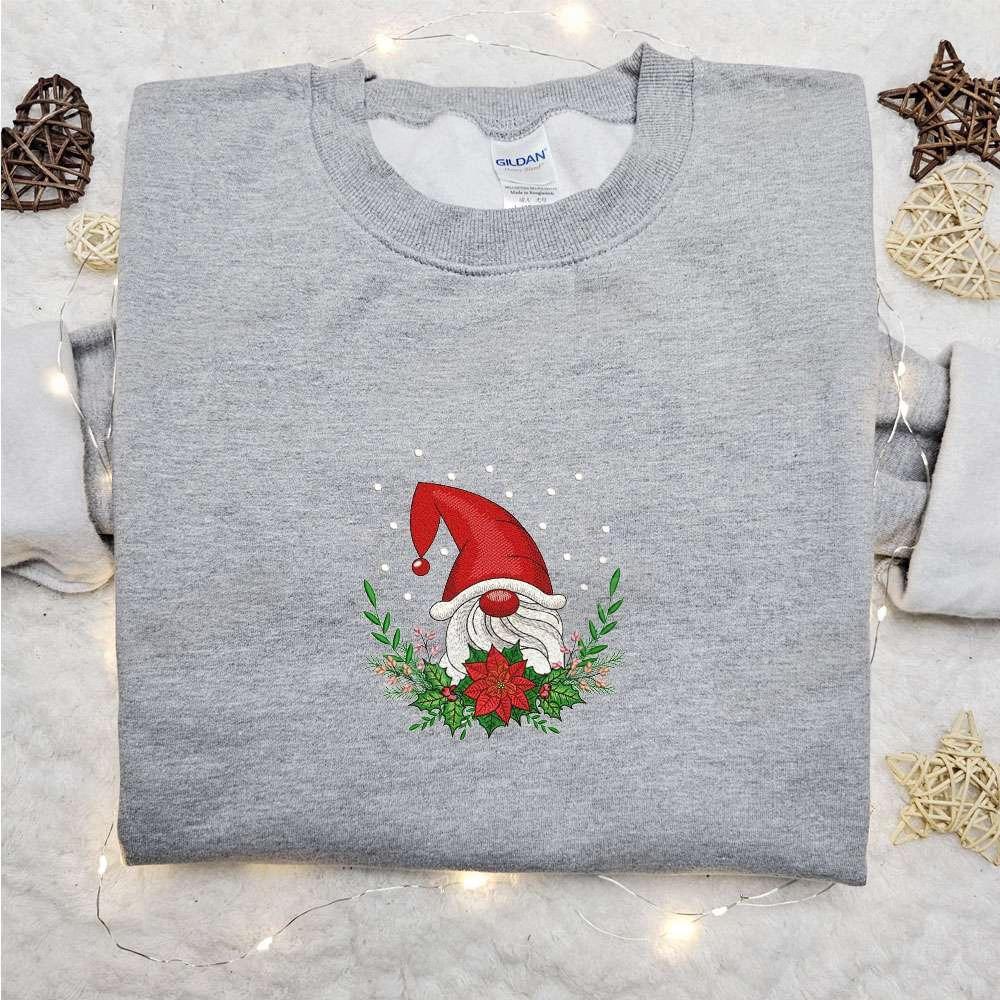 Christmas Gnome Mistletoe Embroidered Hoodie Cute Christmas Embroidered Shirt Best Christmas Gift Ideas