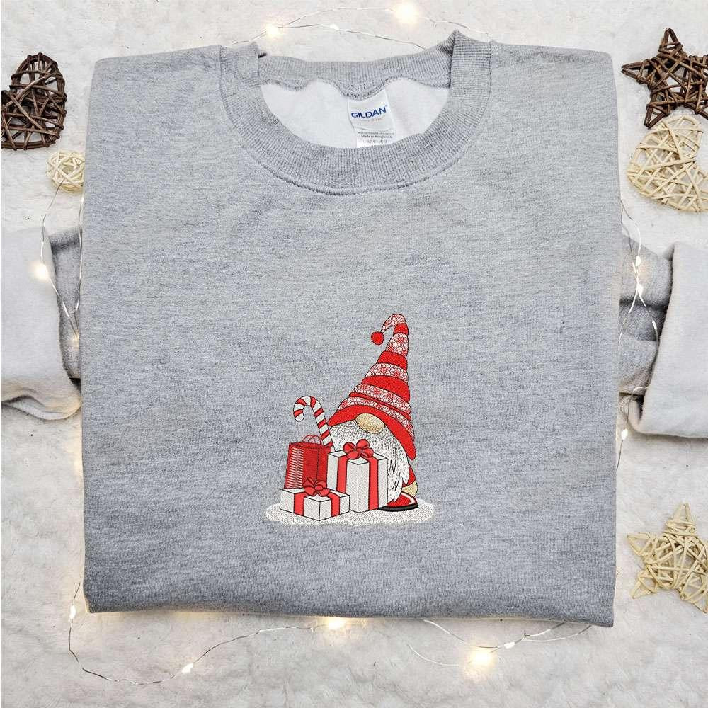 Christmas Gnome With Gifts Embroidered Shirt Christmas Embroidered T shirt Best Christmas Gift Ideas
