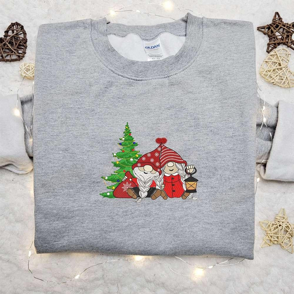 Christmas Gnomes Couple Embroidered T shirt Christmas Embroidered Sweatshirt Best Christmas Gift Ideas For Couples