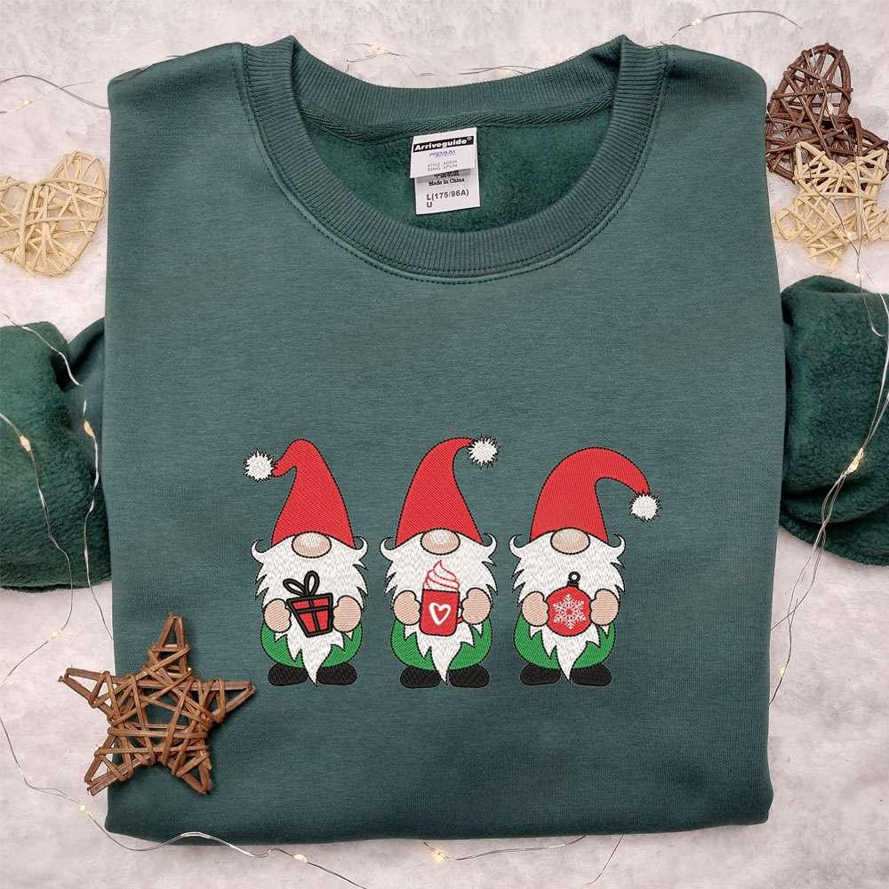 Christmas Gnomes Winter Embroidered Sweatshirt Christmas Embroidered T shirt Best Christmas Gift Ideas