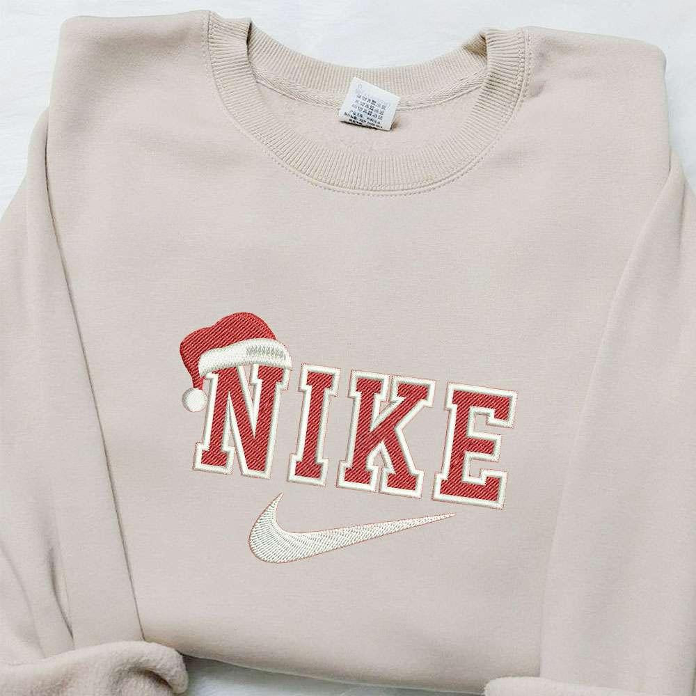 Christmas Hat x Nike Embroidered Sweatshirt Christmas Embroidered Shirt Custom Embroidered T shirt