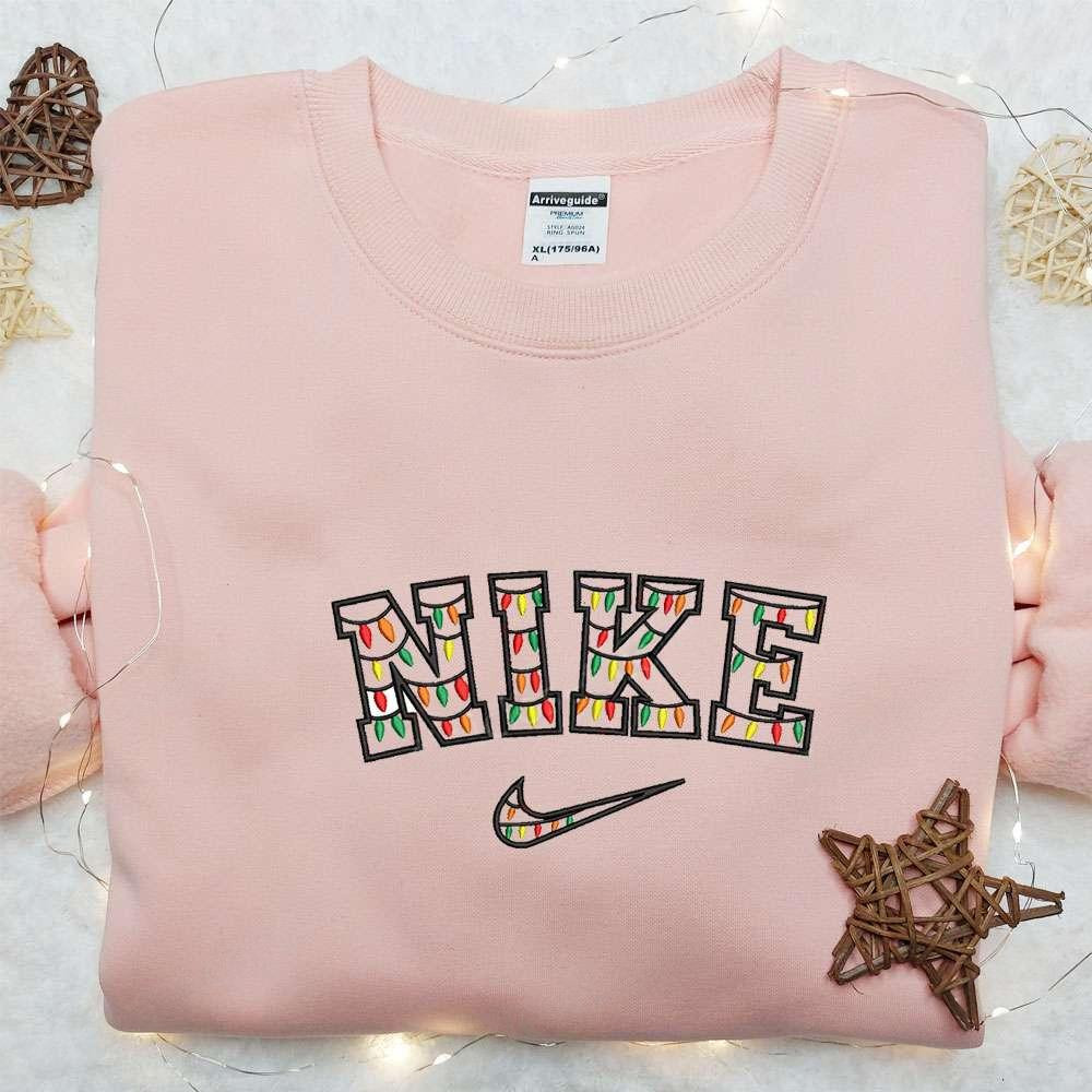 Christmas Lights x Nike Embroidered Shirt Christmas Embroidered Hoodie Best Gift Ideas