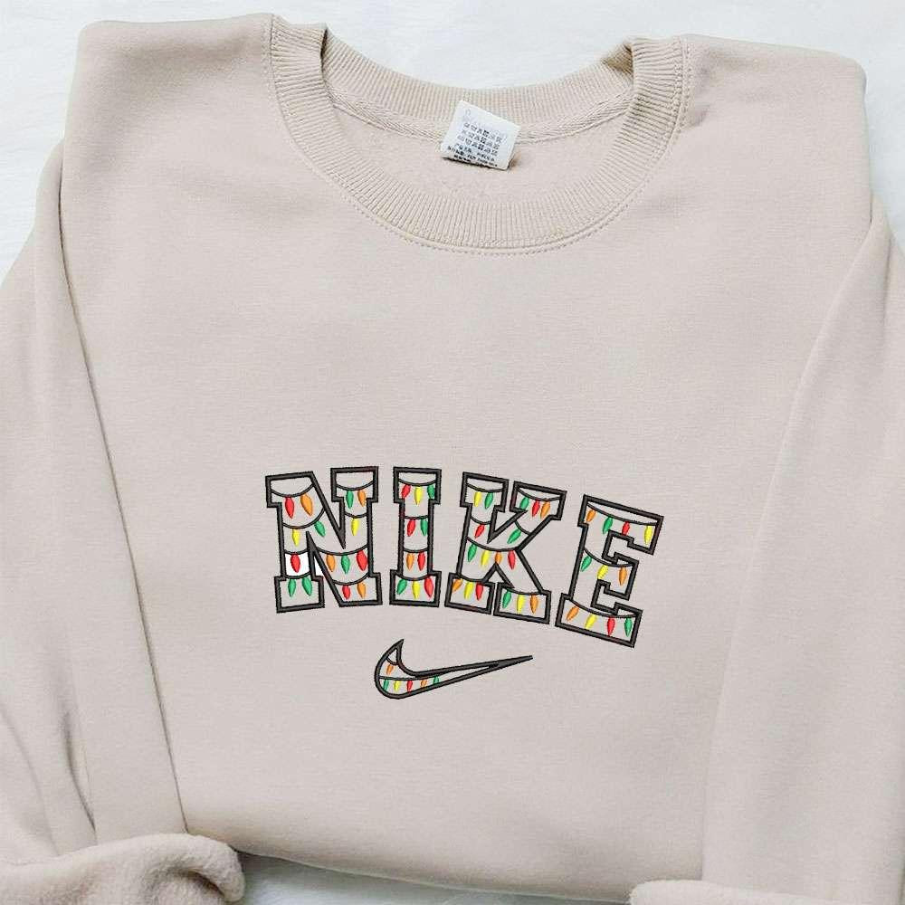 Christmas Lights x Nike Embroidered Shirt Christmas Embroidered Hoodie Best Gift Ideas