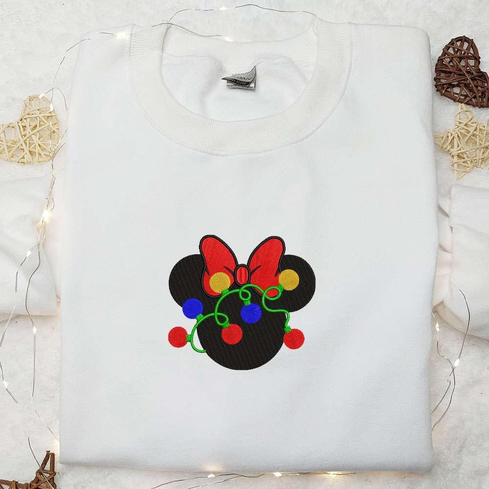 Christmas Minnie Head Tangled Lights Embroidered T shirt Disney Christmas Embroidered Sweatshirt Best Christmas Gift Ideas