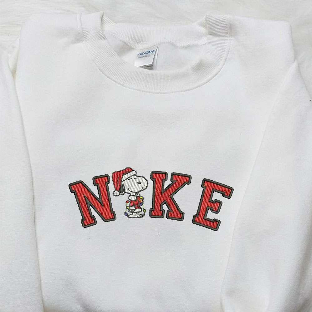 Christmas Snoopy x Nike Embroidered Sweatshirt Peanuts Cartoon Embroidered Shirt Nike Inspired Embroidered Shirt