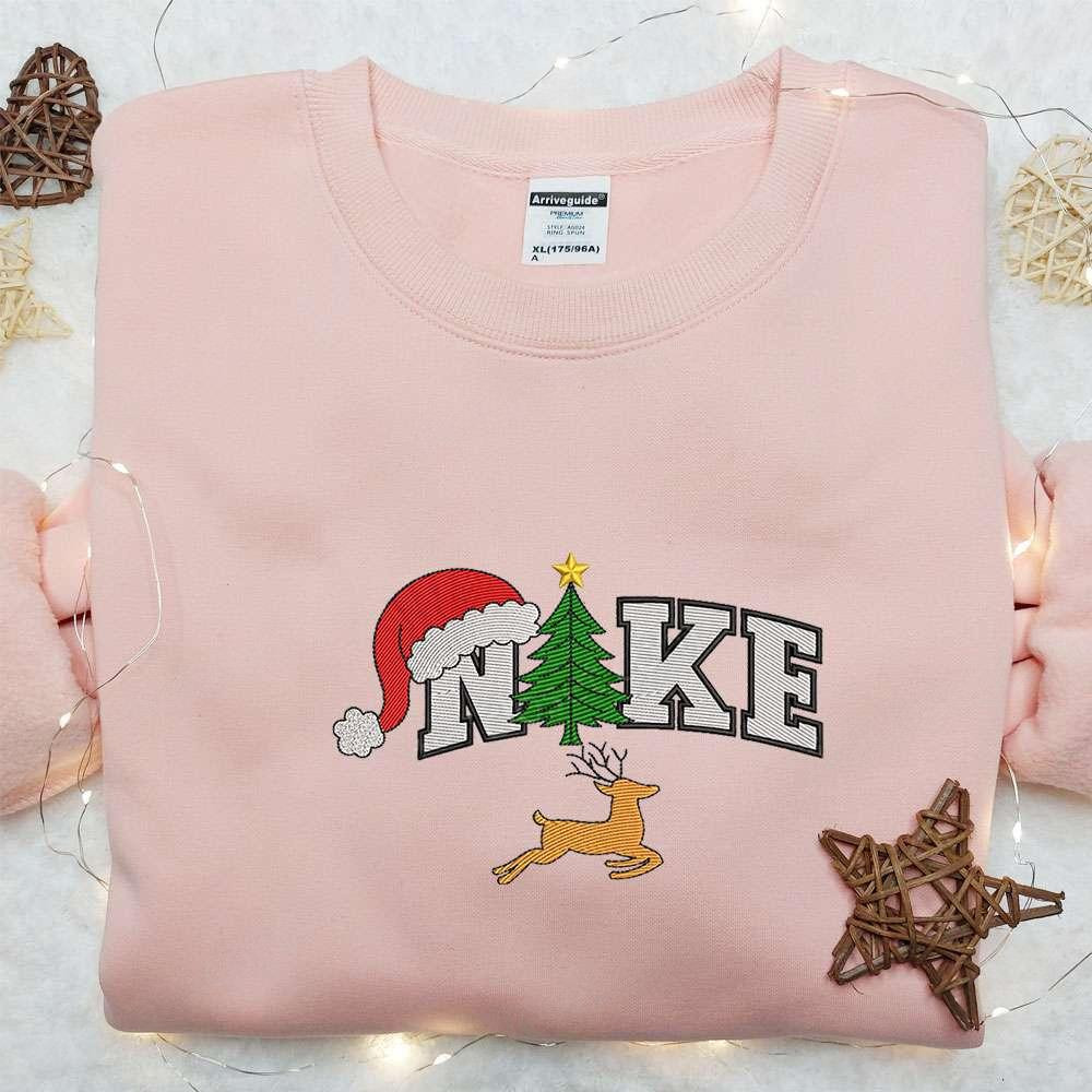 Christmas Tree and Reindeer x Nike Embroidered Sweatshirt Nike Inspired Embroidered Shirt Best Christmas