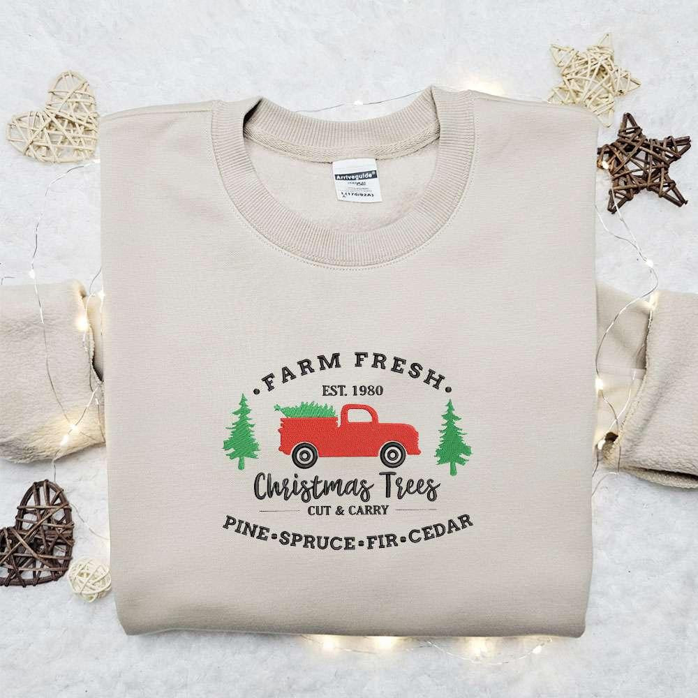 Christmas Tree Truck Embroidered Shirt Christmas Embroidered Hoodie Best Christmas Gift Ideas For Family