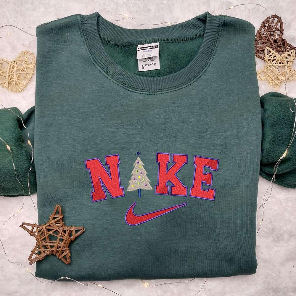 Christmas Tree x Nike Embroidered Shirt Christmas Embroidered Hoodie Nike Inspired Embroidered Sweatshirt