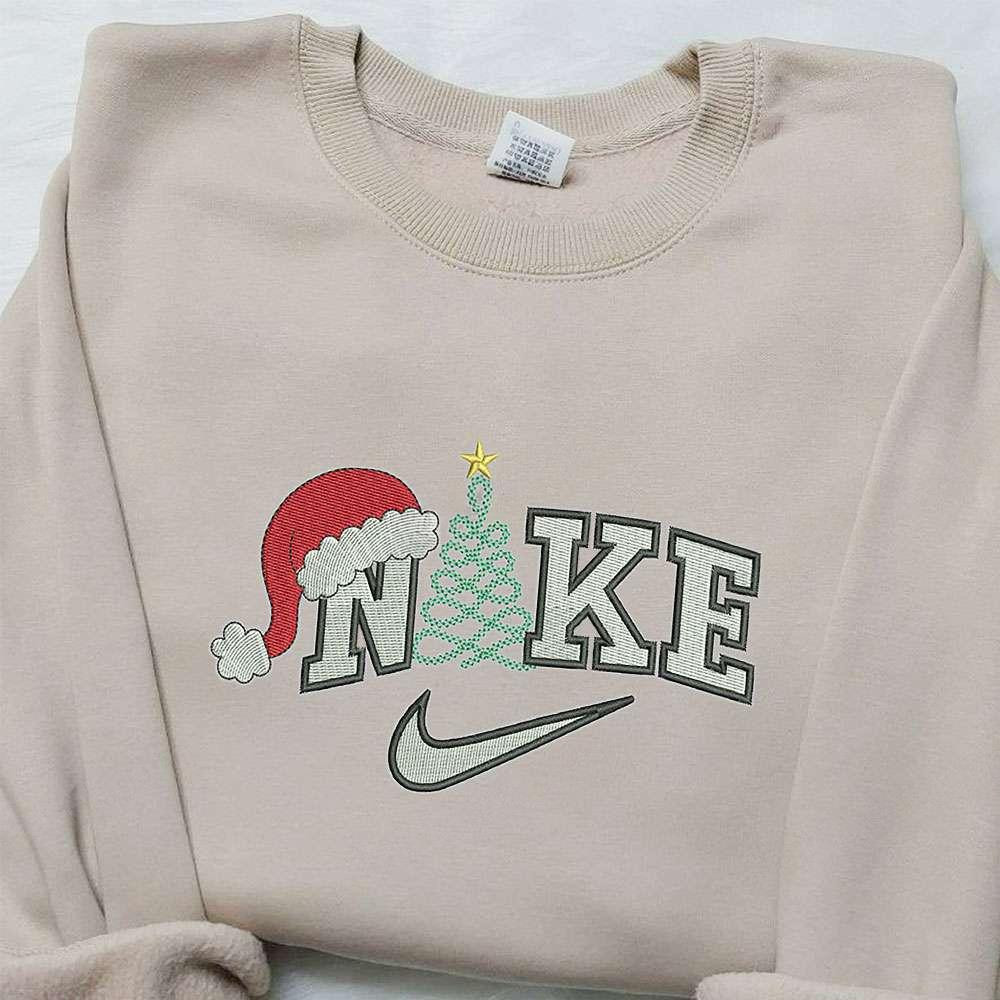 Christmas Tree x Nike Embroidered Sweatshirt Nike Inspired Embroidered Shirt Best Christmas Gift for Family