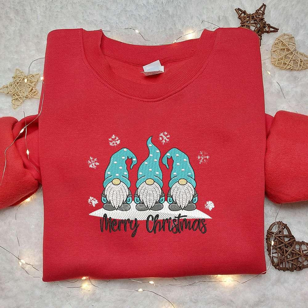 Christmas Winter Gnomes Embroidered Sweatshirt Christmas Embroidered Sweatshirt Best Christmas Gift Ideas