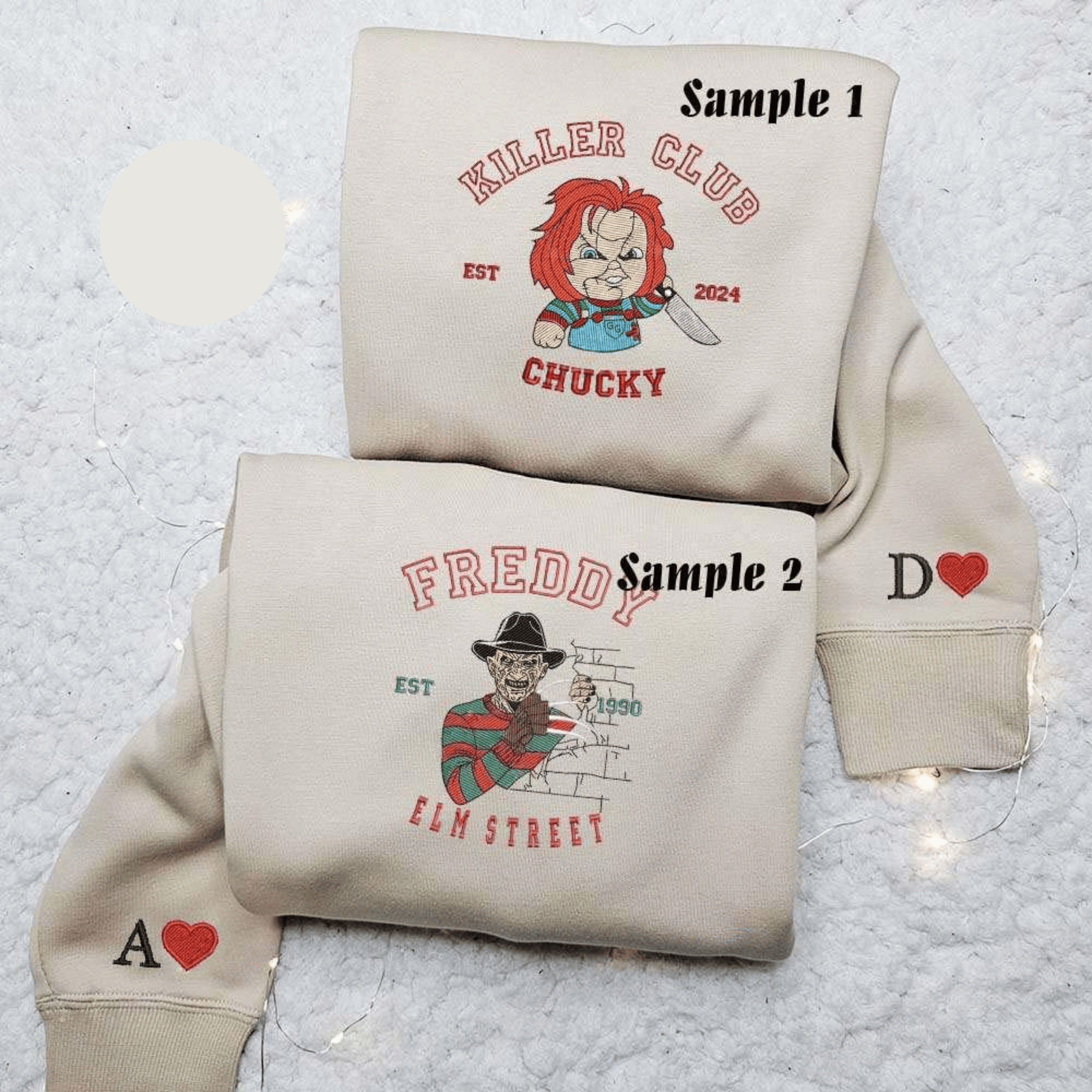 Chucky And Freddy Killer Club Halloween Embroidered Couples Shirts