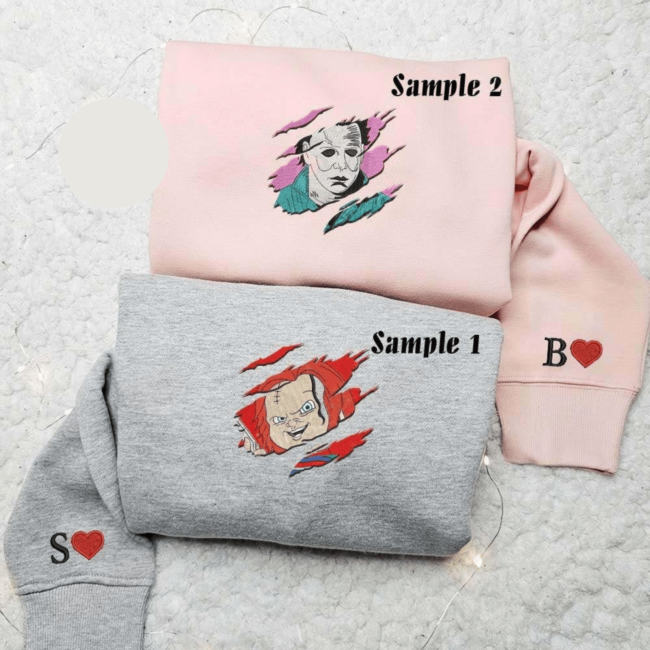 Chucky And Michael Myers Horror Team Halloween Embroidered Couples Shirts