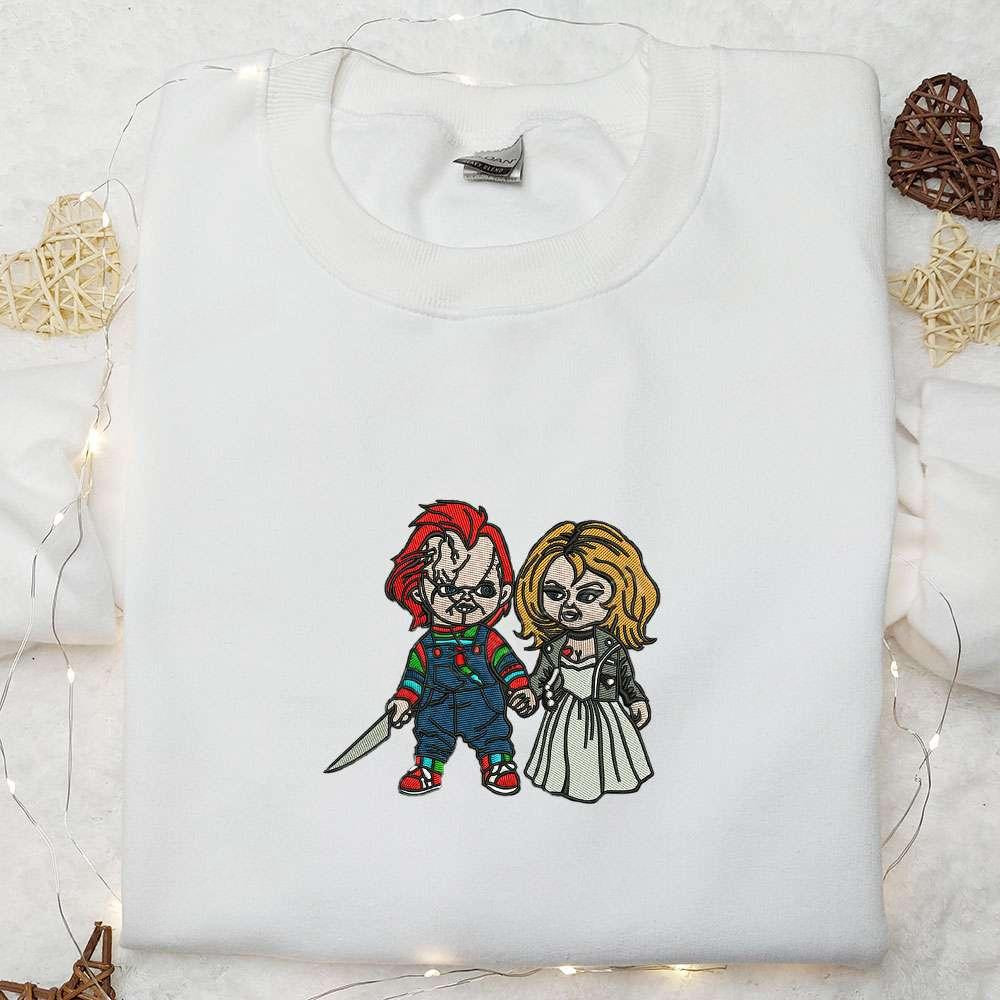 Chucky and Tiffany Embroidered Shirt Scary Halloween Embroidered Shirt Best Halloween Gifts for Family