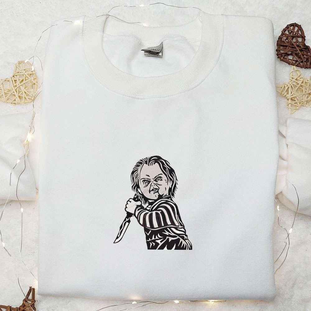 Chucky Horror Embroidered Shirt Horror Movie Characters Embroidered Shirt Spooky Embroidered Shirts