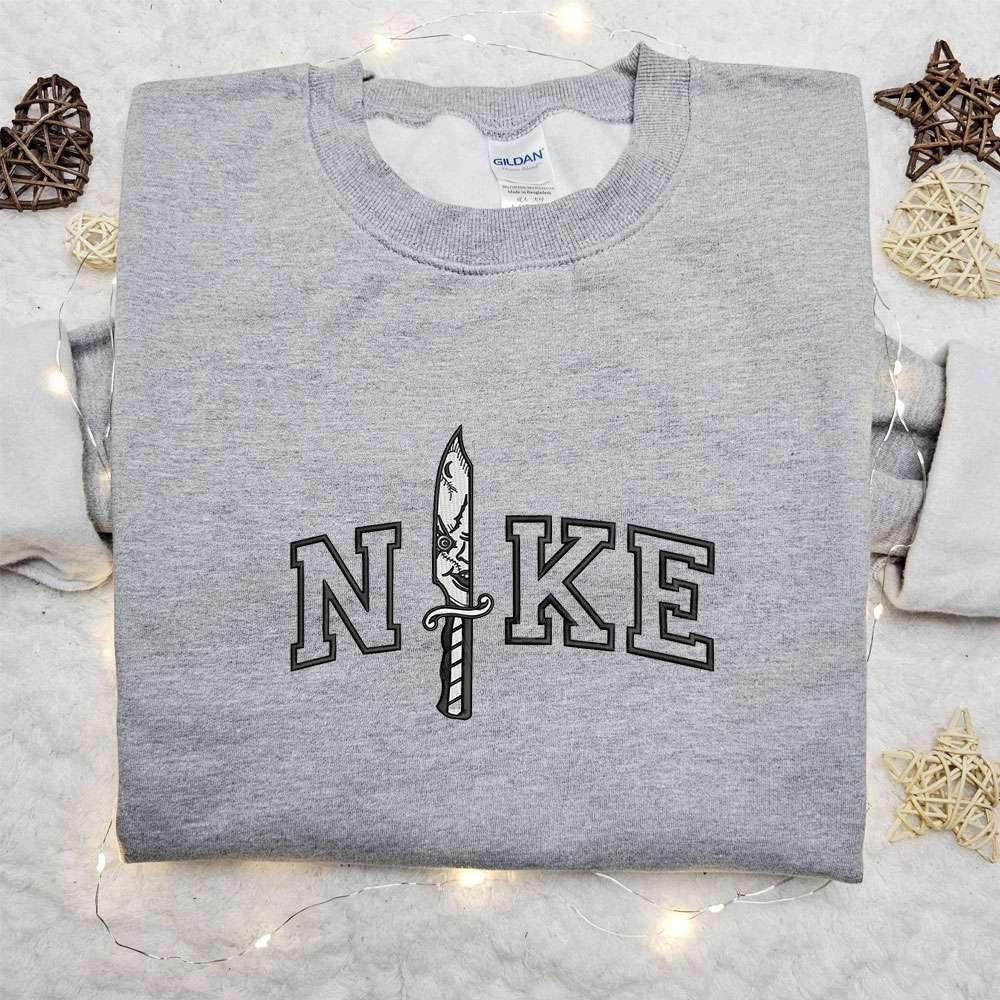 Chucky Knife x Nike Embroidered Hoodie Nike Inspired Embroidered Shirt Best Halloween Gift Ideas
