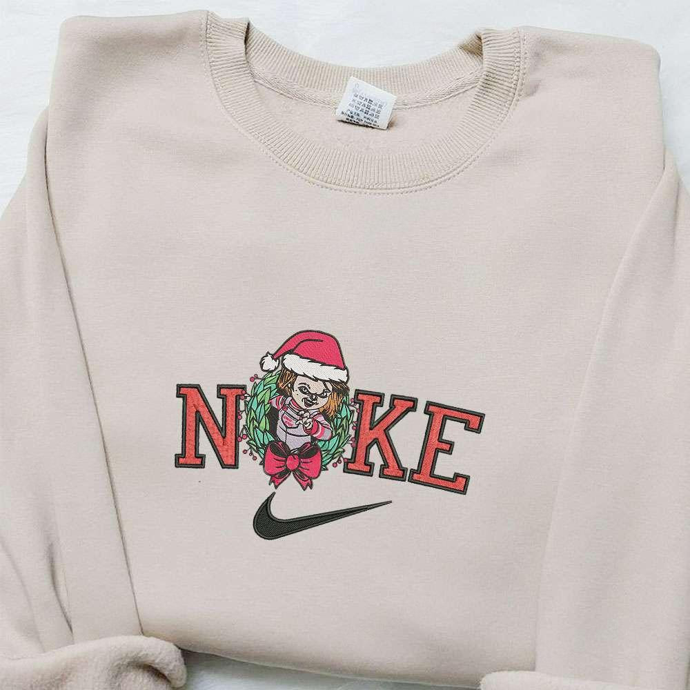 Chucky Laurel Wreath x Nike Christmas Embroidered Sweatshirt Cartoon Christmas Embroidered Shirt Best Christmas Gift Ideas