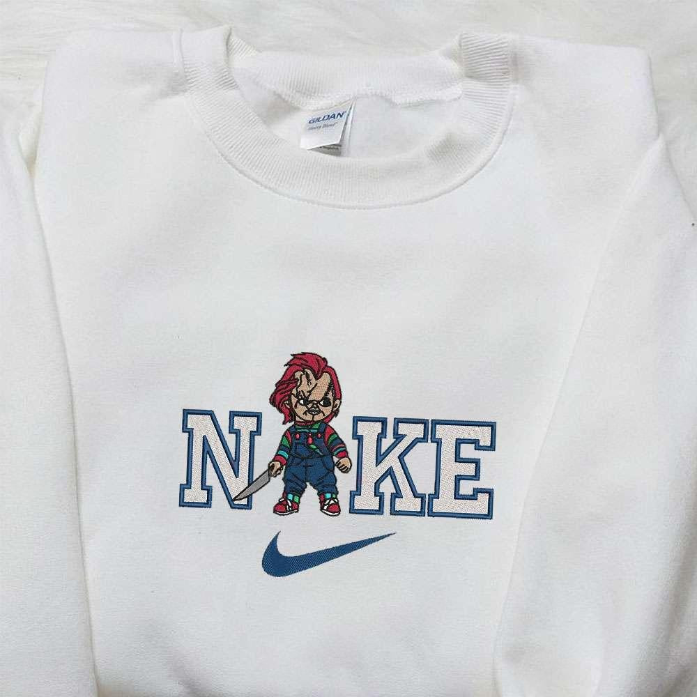 Chucky With Knife x Nike Embroidered Sweatshirt Horror Movie Embroidered Hoodie Halloween Embroidered Shirt