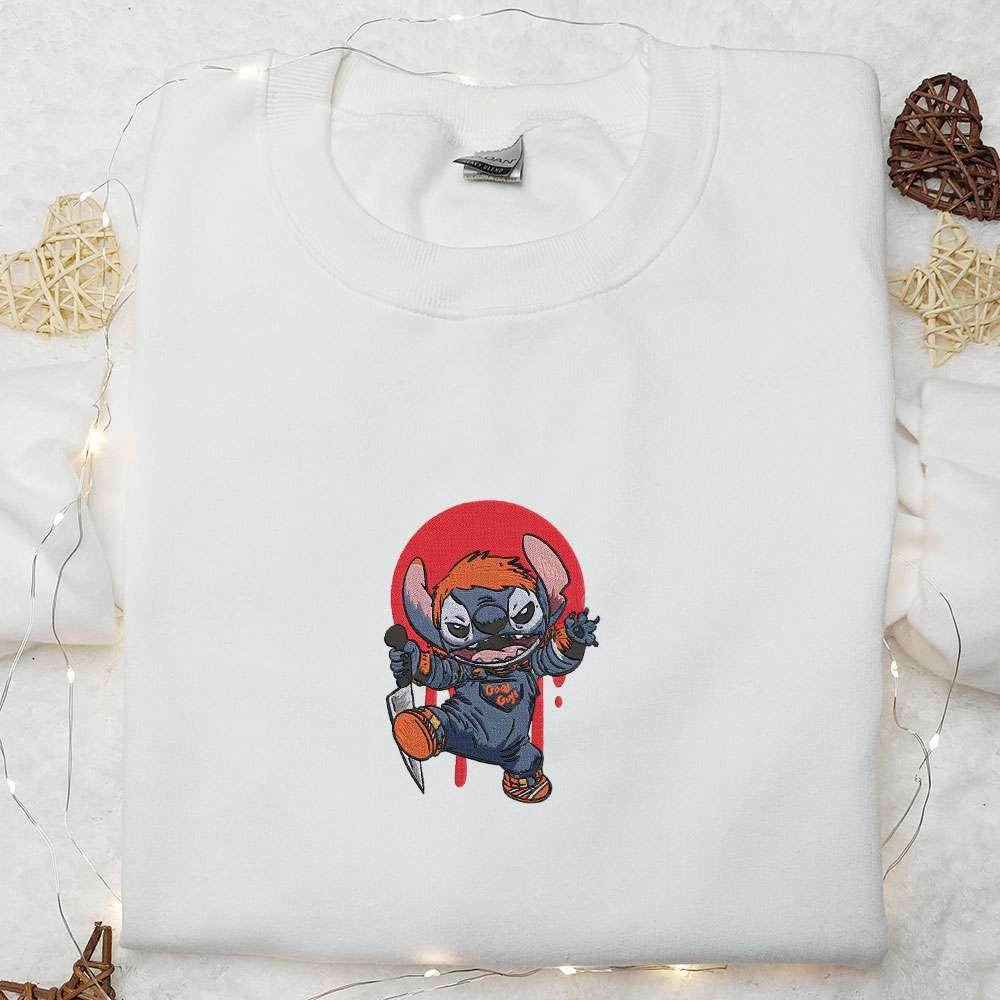 Chucky x Stitch Embroidered Sweatshirt Disney Halloween Embroidered Hoodie Best Halloween Gifts for Family