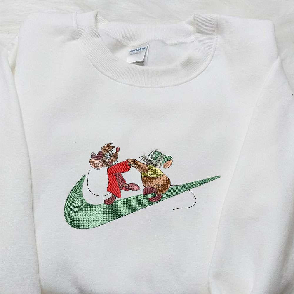 Cinderella Jaq and Gus x Nike Swoosh Embroidered Shirt Disney Embroidered Shirt Custom Nike Embroidered Shirt