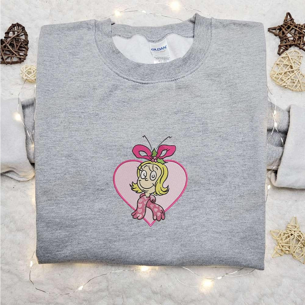 Cindy Lou Pink Heart Cute Embroidered Shirt The Grinch Movie Embroidered Hoodie Best Gift Ideas For Daughters