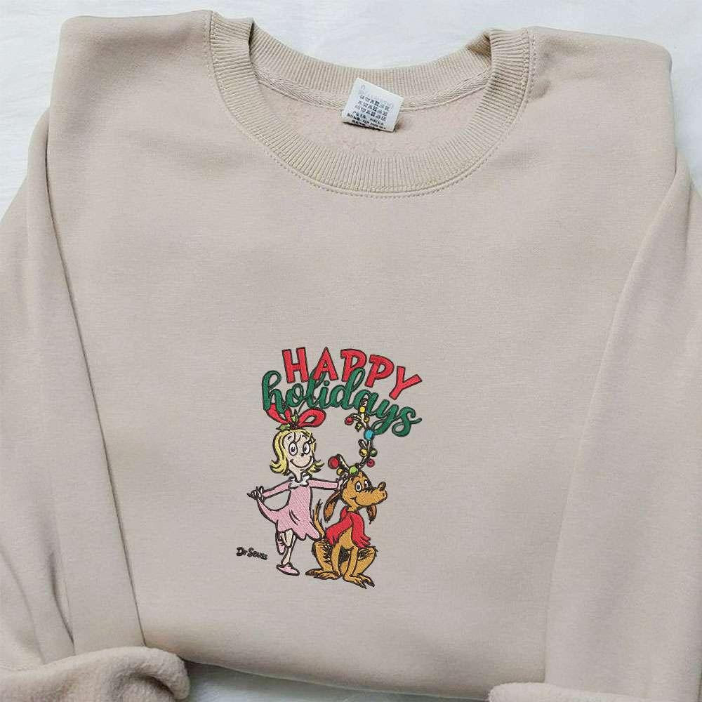 Cindy Lou Who Happy Holidays Embroidered Sweatshirt Cartoon Merry Christmas Embroidered Shirt Best Christmas Day Gift Ideas