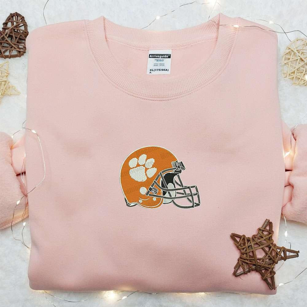 Clemson Tigers Helmet Embroidered Shirt NCAA Sports Embroidered Hoodie Best Gift Idea