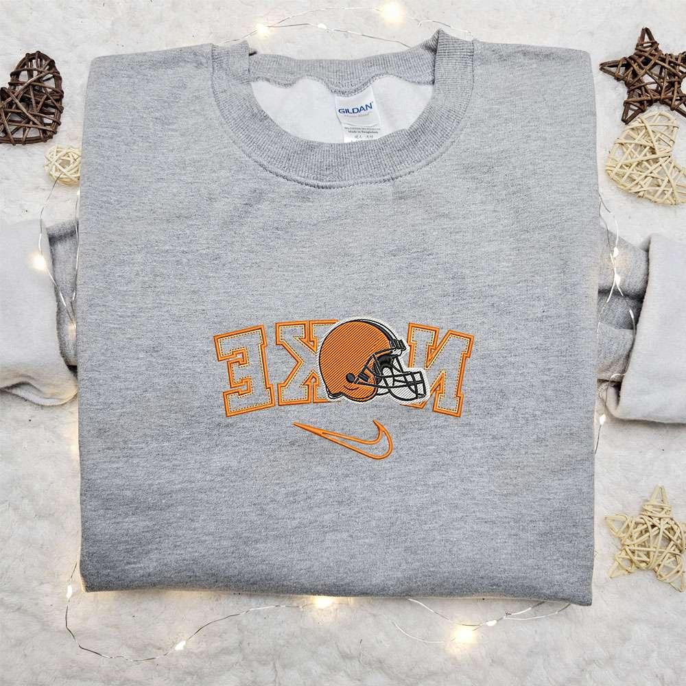 Cleveland Browns Helmet x Nike Reverse Embroidered Shirt NFL Sports Embroidered Hoodie Nike Inspired Embroidered Shirt
