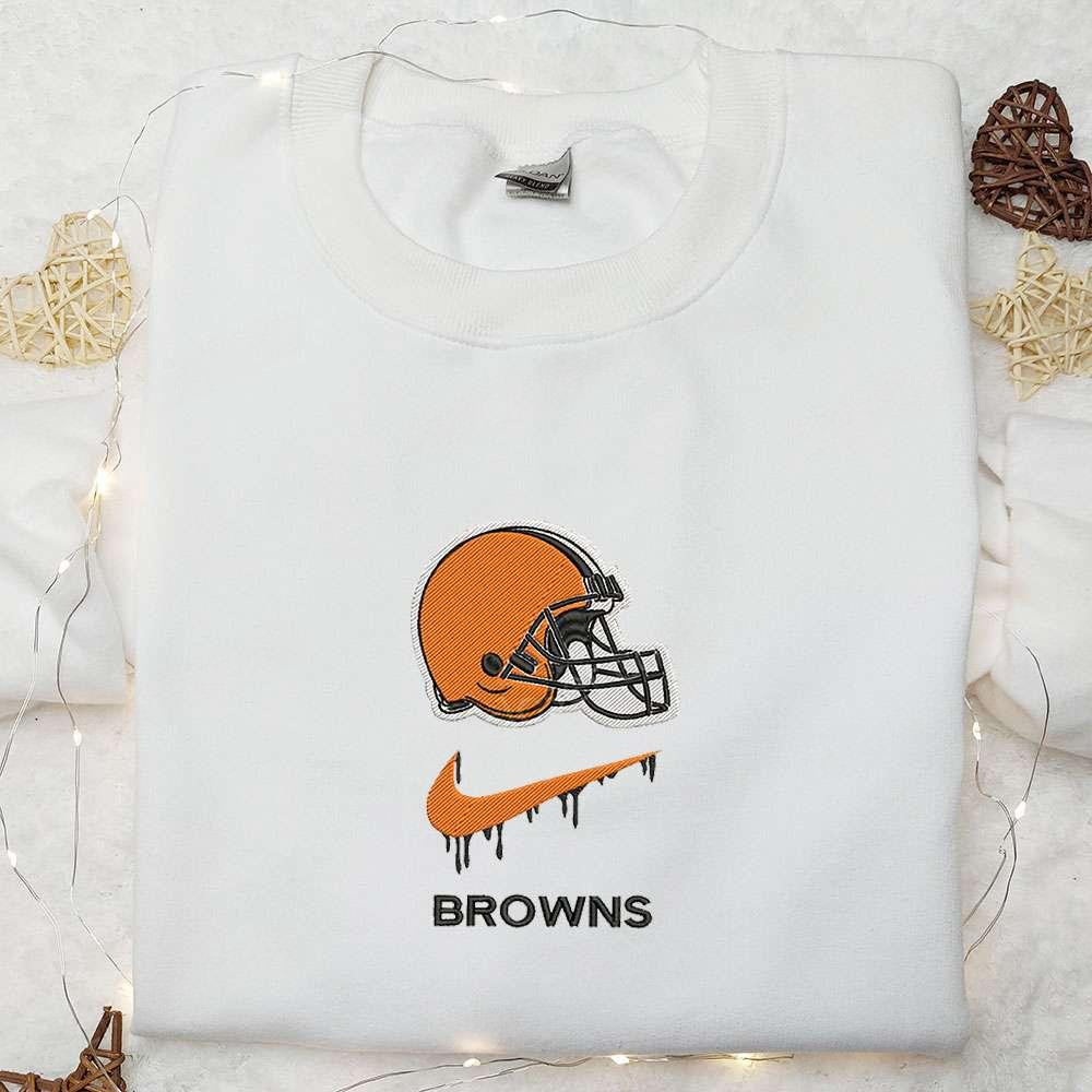Cleveland Browns Helmet x Nike Swoosh Drip Embroidered Shirt NFL Sports Embroidered Hoodie Best Gift Idea