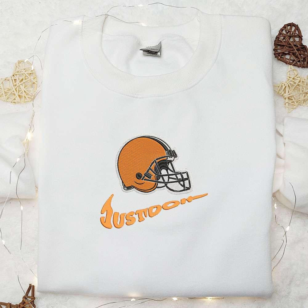 Cleveland Browns Just Do It x Nike Swoosh Embroidered Shirt NFL Sports Embroidered Hoodie Best Gift Idea