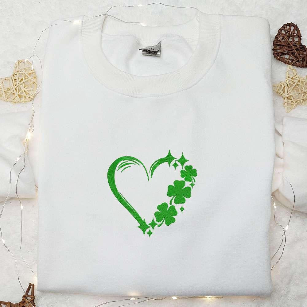 Clover Heart Embroidered Shirt Saint Patricks Day Embroidered Hoodie Best Holiday Gift Ideas