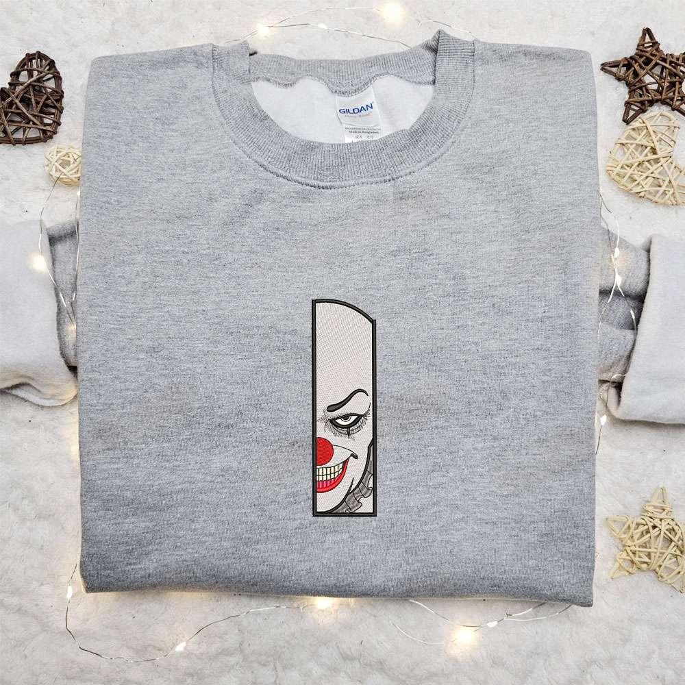 Clown Face Horror Killer Embroidered Shirt Best Scary Clown Movie Embroidered Shirt Halloween Embroidered Shirt