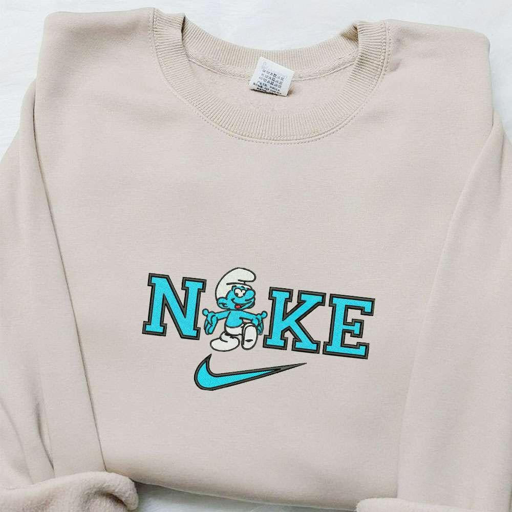 Clumsy Smurf x Nike Embroidered Shirt Disney The Smurfs Embroidered Hoodie Nike Inspired Embroidered Sweatshirt