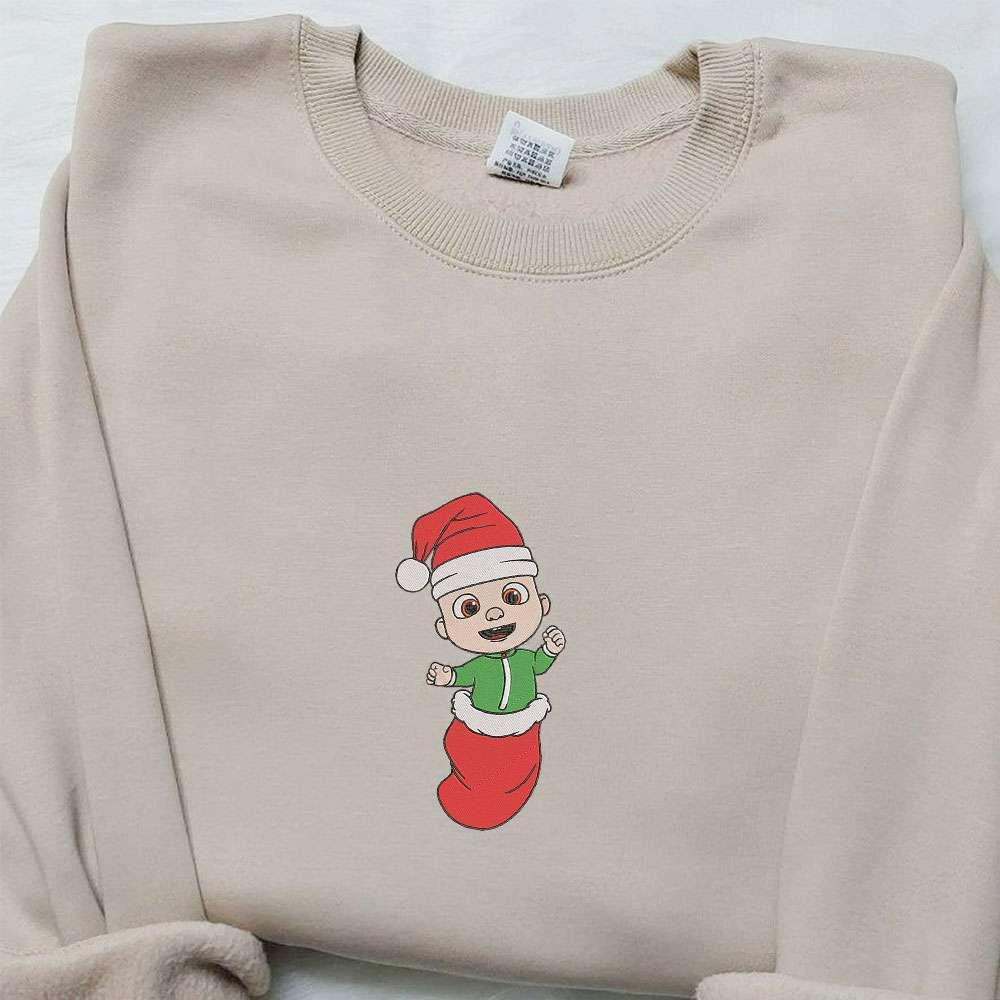 Cocomelon Baby In Christmas Sock Embroidered Shirt Cartoon Embroidered Hoodie Best Christmas Gifts For Family