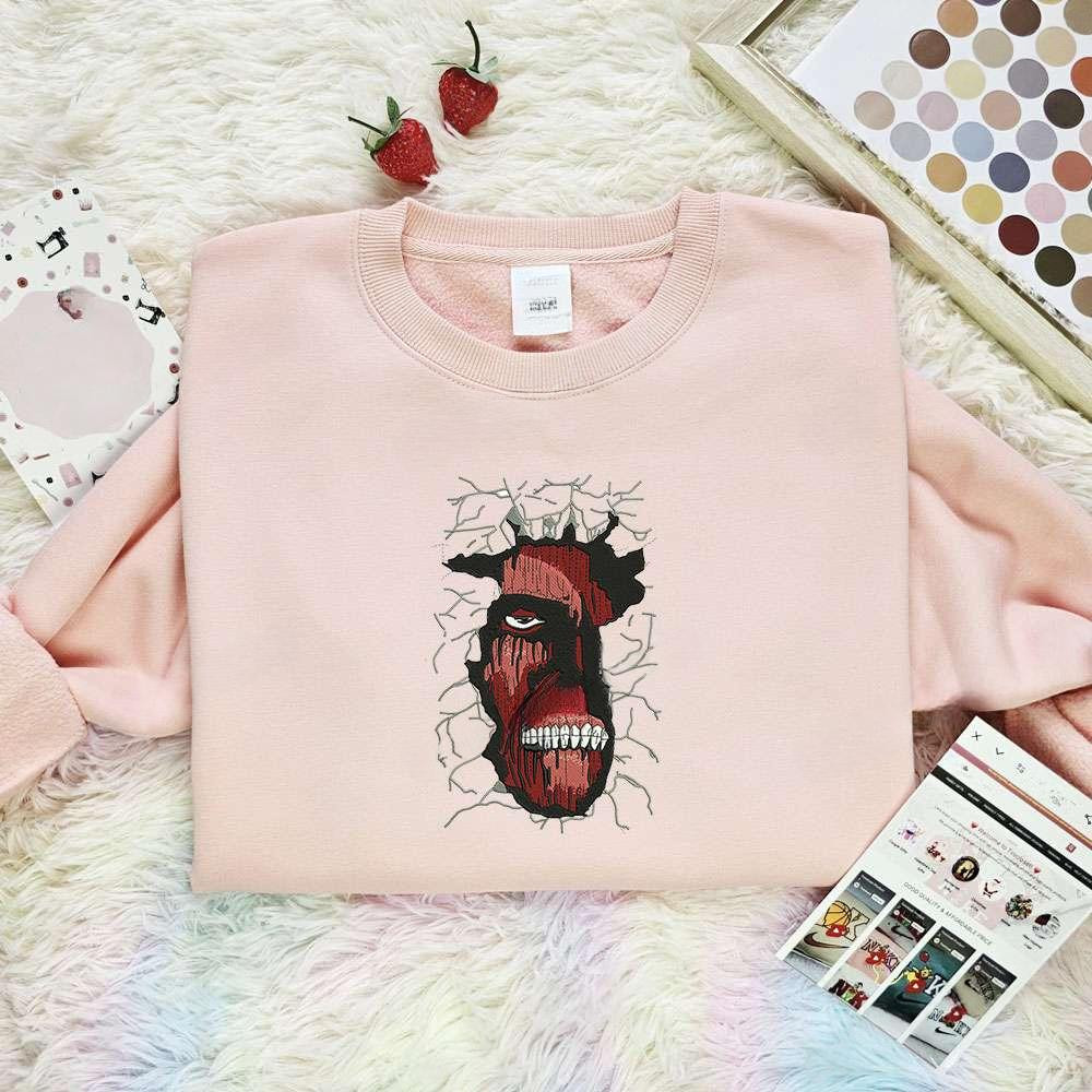 Colossal Titan Face Crack Wall Embroidered Shirt Attack On Titan Anime Embroidered Hoodie 1 , Anime Embroidered T-shirt Sweatshirt Hoodie, Inspired Anime Movie, Best Gift for Anime Fans