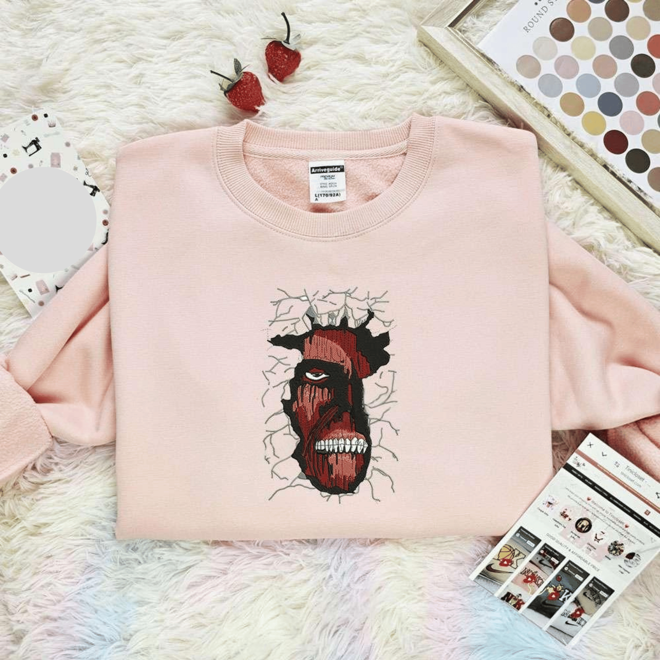 Colossal Titan Face Crack Wall Embroidered Shirt Attack On Titan Anime Embroidered Hoodie