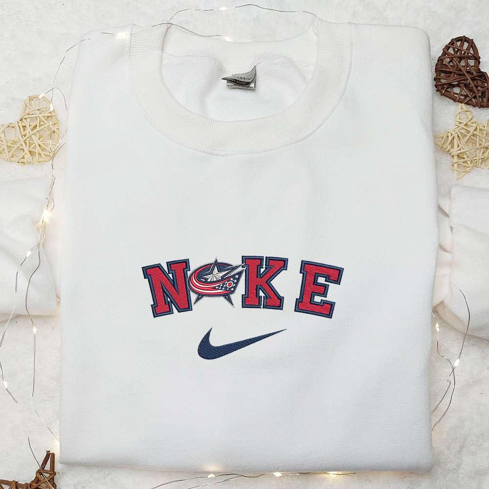 Columbus Blue Jackets x Nike Embroidered Shirt NHL Sports Embroidered Shirt Nike Inspired Embroidered Hoodie