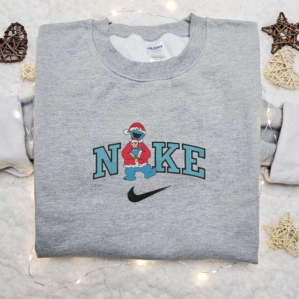 Cookie Monster x Nike Christmas Embroidered Sweatshirt Cartoon Christmas Embroidered Shirt Best Christmas Gift Ideas
